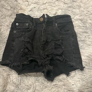 Distressed Black Denim Shorts